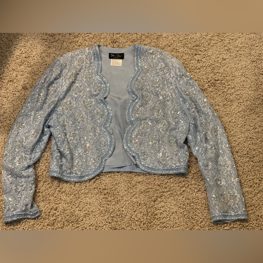 Vintage Diane Tres Original Silk Beaded Jacket Light Blue  - Fits As Med - EUC - Picture 2 of 7